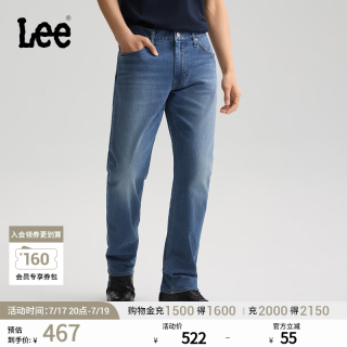 Lee 26春夏新品中腰直筒牛仔裤男蓝色凉感凉凉裤