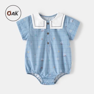 OAKMONT Oak mont夏季婴儿包屁衣宝宝纯棉短袖海军领三角哈衣女童连体衣
