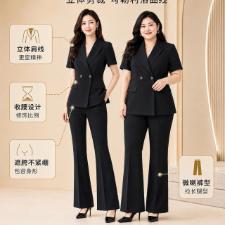 黑色短袖西装  夏季爆款  女  大码友好