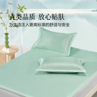 水星家纺 清茶语沫可水洗印花冰丝席(雪松绿) 二件套