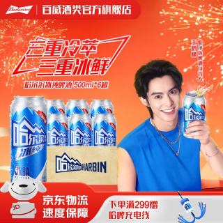 哈尔滨啤酒 冰纯啤酒冰爽哈啤 罐装 500ml*6罐 尝鲜装