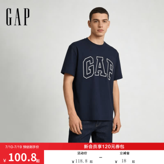 Gap 男女装2026春季款纯棉印花logo短袖T恤美式725617 海军蓝 XL (180/100A) 亚洲尺码