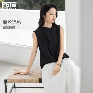 DUIBAI 含桑蚕丝无袖衬衫女2026夏装荡领休闲雪纺衫高级感优雅上衣