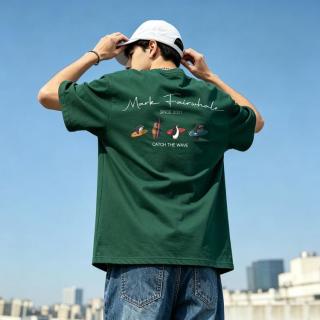 马克华菲 美式夏季短袖T恤乘风印花新款时尚圆领宽松百搭上衣YX