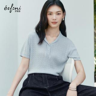 伊芙丽 朱珠代言伊芙丽含亚麻老钱风百搭气质针织衫女26夏季新款毛衫