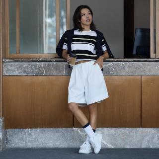 FILA 女装高尔夫系列运动针织衫女士条纹修身编织衫