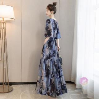 丝柏舍 2026夏装新女时尚收腰长款连衣裙有大码
