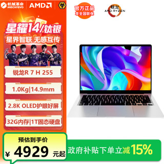 机械革命 星耀14/2.8K高清轻薄办公商务便携笔记本电脑R7 H255集成显卡/32GB+1TB硬盘