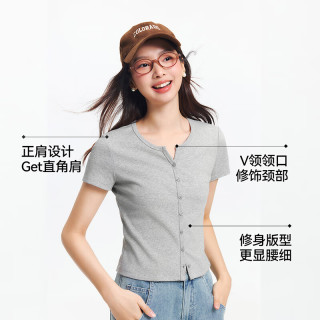 森马 短袖t恤女短款修身显瘦上衣夏凉感正肩辣妹打底衫