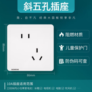 西门子 Adela致典系列 5UB14183NC01 斜五孔插座 雅白 十只装