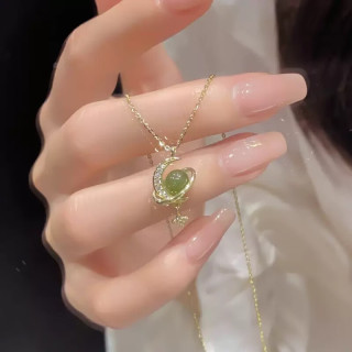 花饰庄园 和田玉星月项链女简约小众设计感轻奢颈链百搭气质感锁骨链潮 XL1068和田玉星月项链(黄金色)