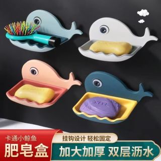 山明 卡通鲸鱼壁挂式吸盘香皂盒 1个装 随机色