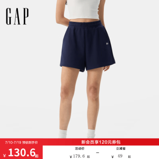 Gap 女装夏季款印花logo抽绳松紧腰针织短裤休闲宽松766095 海军蓝 S 亚洲尺码