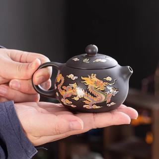 棠门 原矿遇热变色龙凤呈祥西施壶