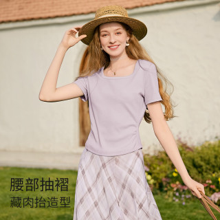 香影 紫色甜美方领t恤女2026夏季新款短袖 紫色 S 155/80A/85-95斤