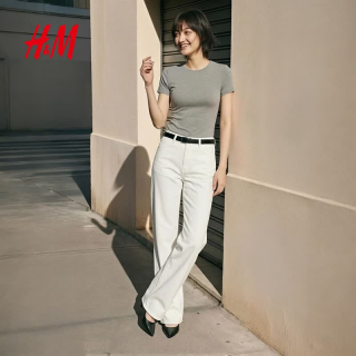 H&M 女装2026夏季修身正肩圆领短袖T恤1000129 灰色 XS