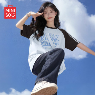 名创优品 蓝色t恤女2026新款夏日纯棉短袖今年流行漂亮女装