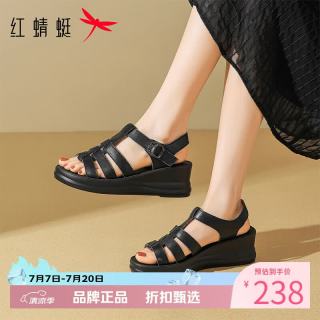 红蜻蜓 女鞋休闲运动牛皮革凉鞋 夏季罗马凉鞋优雅百搭运动女士妈妈凉鞋