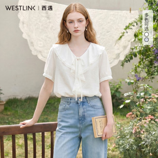 西遇 法式 荷叶边 短袖上衣 白色