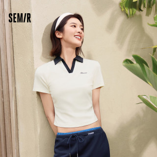 森马 POLO衫女夏季短款正肩修身字母绣花套头衫小个子衣服