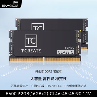 十铨 科技CLASSIC开创者 DDR5笔记本内存条 石墨烯散热片 10层PCB板 5600 32G(2x16G)单面