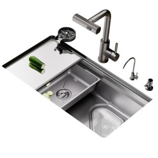 国家补贴：雨虹飞鱼 洗菜盆304不锈钢双滑轨水槽家用厨房大单槽洗碗槽枪灰台下70*43
