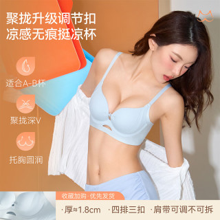 多情猫 前扣粉底液内衣女小胸聚拢薄款夏季 蓝色 75B （34/75AB）
