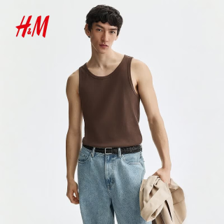 H&M 2026夏季新款男装修身版型罗纹背心1320411 棕色 M 175/100