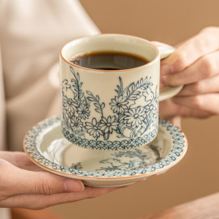 茉舟 汝窑向阳花萌兔咖啡杯精致拉花杯拿铁杯中式陶瓷喝茶杯马克杯 御黄汝窑向阳花萌兔_肥厚莹润
