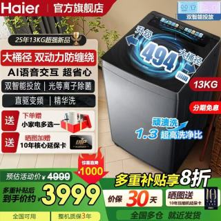 海尔 双动力防缠绕波轮洗衣机13KG全自动家用大容量 精华洗直驱变频一级能