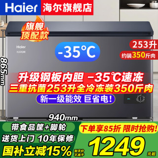 海尔 冰柜家用300升大容量全冷冻超低温速冻200升小型冰柜新一级能效省电卧式冰箱冷冻冷