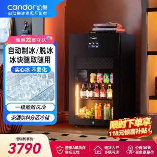 凯得 家用制冰冰吧小型办公室电竞房冰吧冰箱带制冰功能一级能效玻璃门冰吧饮料冷藏柜