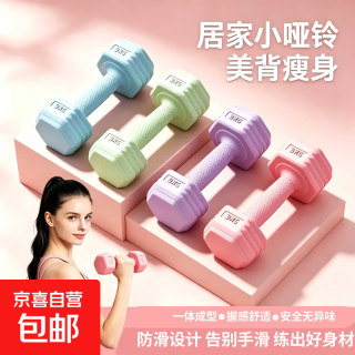 多彩包胶哑铃家用健身器材初学者小哑铃女士一体填充舒适握感 2kg*2 - 共4kg