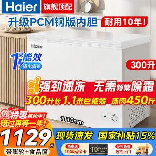 海尔 冰柜家用200/300升大容量商用全冷冻节能超低温速冻