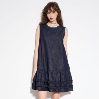 限尺码：Esprit 无袖牛仔裙女2026夏宽松减龄荷叶边背心连衣裙