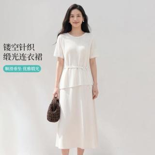 茵曼 镂空针织缎光连衣裙套装女2026年夏季优雅气质修身显瘦两件套