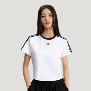 adidas 三叶草 三叶草女装上衣26夏季新款高腰短款经典三条纹运动短袖棉质T恤