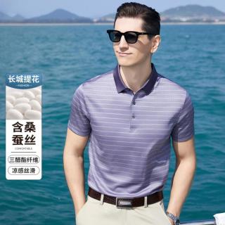 ANTONIO MAURIZI 安东尼奥 长城提花短袖POLO衫男丝滑凉感条纹T恤