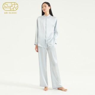 SILKISS/丝侬真丝桑蚕丝睡衣女套装长袖长裤两件套立领大气家居服
