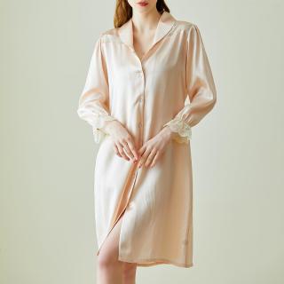 维密楚2025春夏新款真丝睡衣女长袖衬衫睡裙桑蚕丝丝绸家居服蕾
