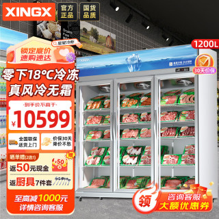 星星 冷冻展示柜风冷无霜三开门冷冻商用展示柜超低温-18℃速冻食品陈列柜 LSD-1210WD
