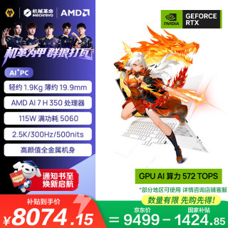 机械革命 翼龙15Pro 锐龙AI7 H350 RTX5060 300Hz高刷 16GB+1TB 白色笔记本电脑
