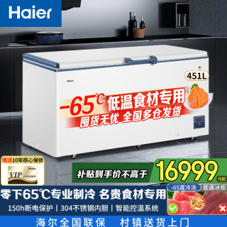 海尔 冰柜超低温零下负-70/-65/-60℃度电子控温 -65度60W451EU1丨 451L