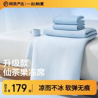 网易严选 冰丝席 A类母婴可机洗凉感果冻席 床单款三件套 冰晶蓝 150cm*200cm