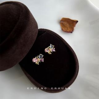 花饰庄园 迷你版微镶锆石彩色蝴蝶小耳钉简约甜美小清新耳饰饰品女 4538银针锆石蝴蝶耳钉