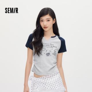 森马 凉感T|短袖T恤女夏短款印花紧身插肩袖2026显瘦衣服