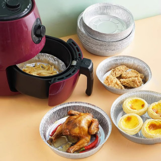 科万鸿 锡纸碗盘圆形烤鸡蛋花甲粉丝专用一次性锡箔纸盒煲仔饭打包锡纸盒 8寸深盘30个装送油刷
