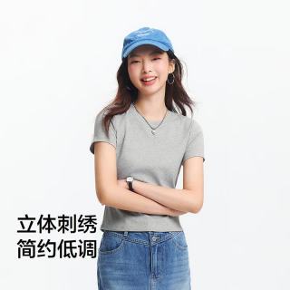 森马 凉感T|短袖T恤女短款刺绣修身基础圆领正肩夏装
