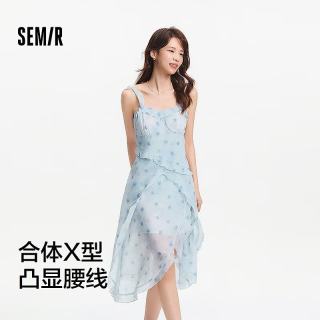 森马 连衣裙女设计感荷叶边夏季新款吊带晕染碎花雪纺裙度假风