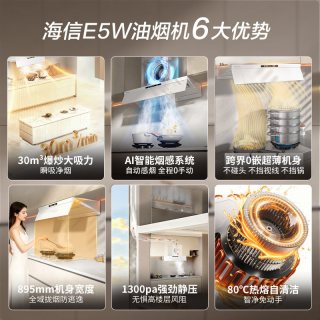 海信 大薄荷油烟机烟灶套装超薄嵌入白色AI控烟燃气灶套餐国补E5W